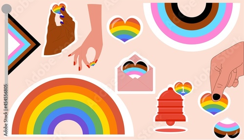 icon set LGBT + icon set. LGBTQ+related symbols set in rainbow colors. New LGBT flag. many signs of hand