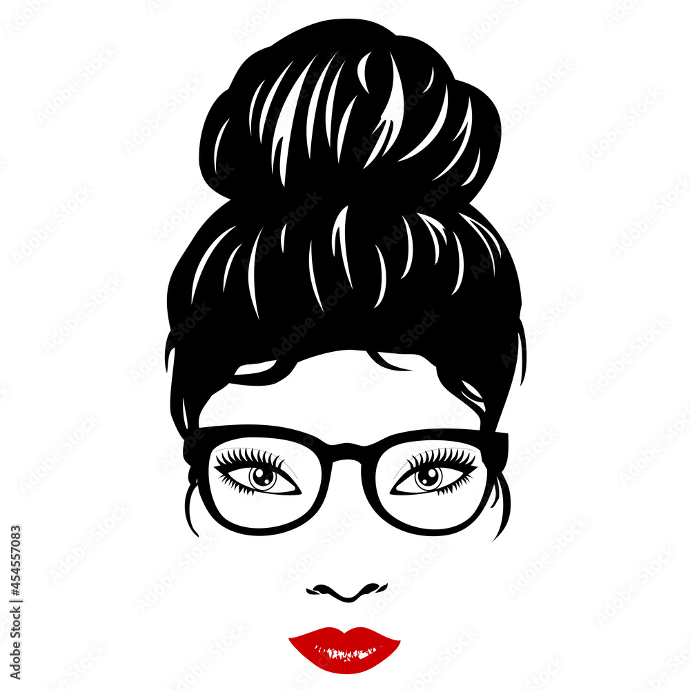 Woman face with glasses and bun Stock Vector | Adobe Stock