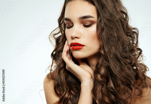 beautiful woman bright makeup luxury light background