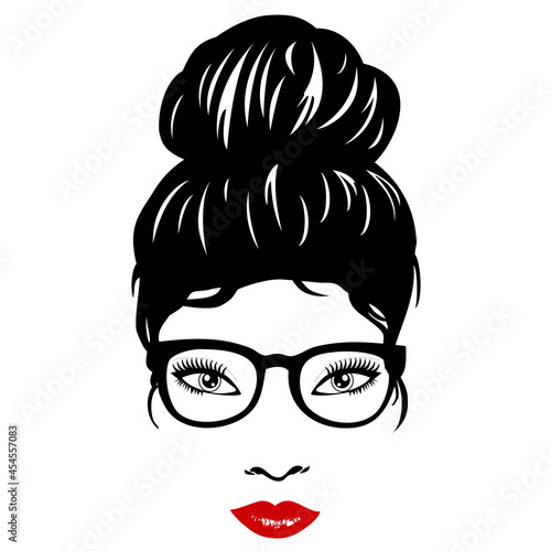 Woman face with glasses and bun