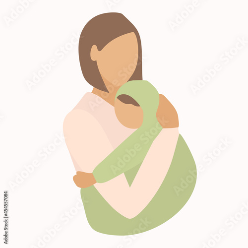 Loving and affectionate mother holding baby in her arms. Flat vector illustration.