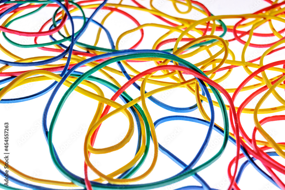 Colorful rubber bands close up on white background Colorful rubber bands close up on white background