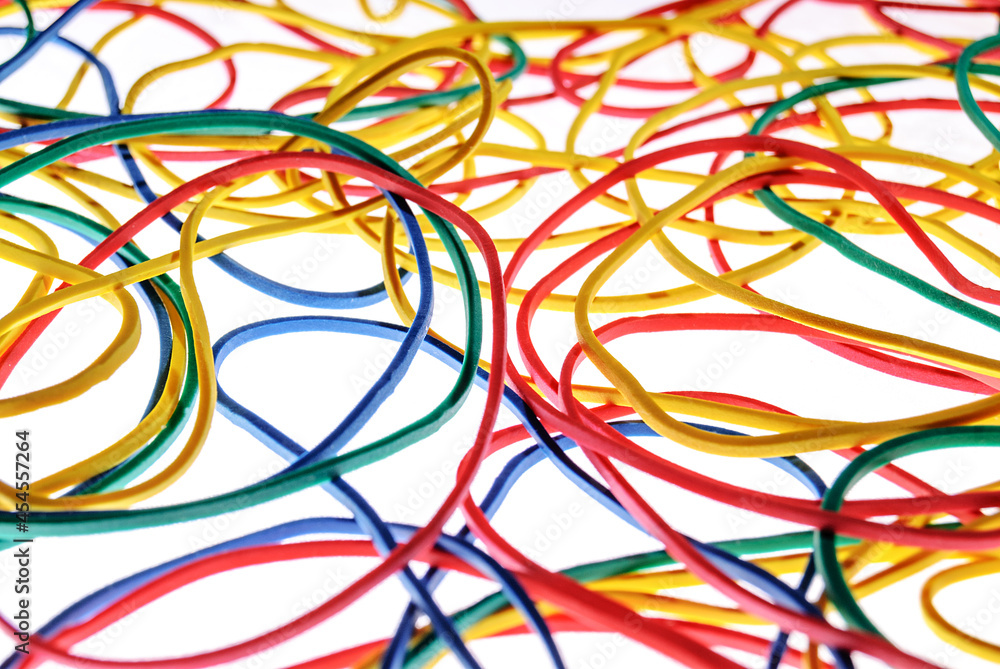 Colorful rubber bands close up on white background Colorful rubber bands close up on white background