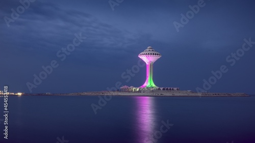 Al Khobar water tower view from the new Corniche at night photo