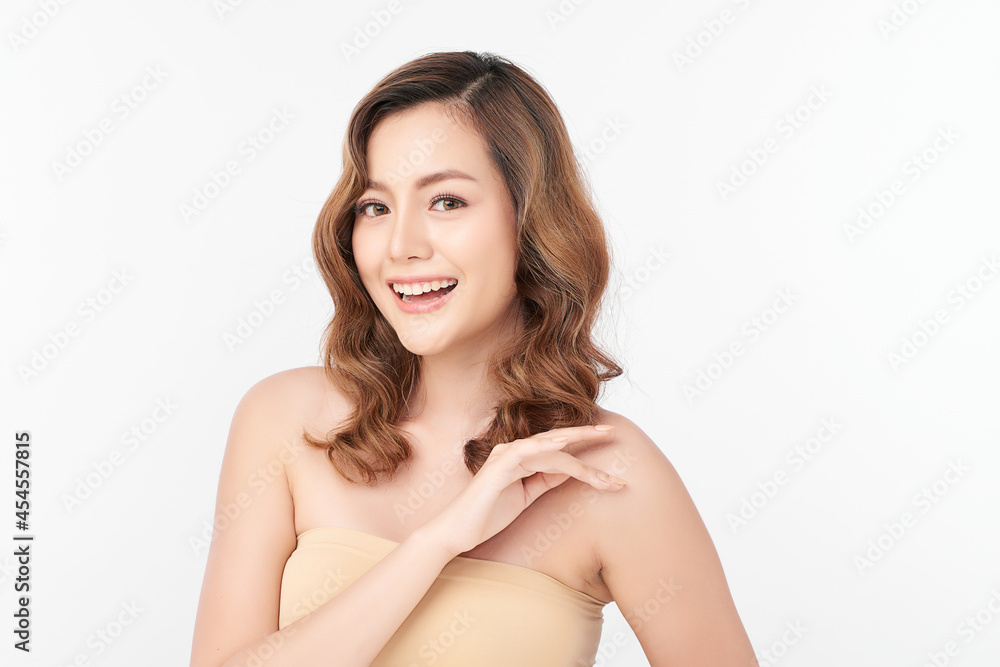 Beautiful young asian woman with clean fresh skin on white background, Face care, Facial treatment, Cosmetology, beauty and spa, Asian women portrait.