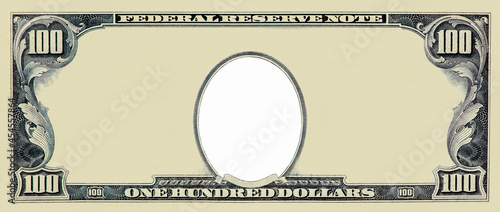 Konstfotografi Clear 100 Dollar Banknote pattern, One hundred dollar border with empty middle area, U