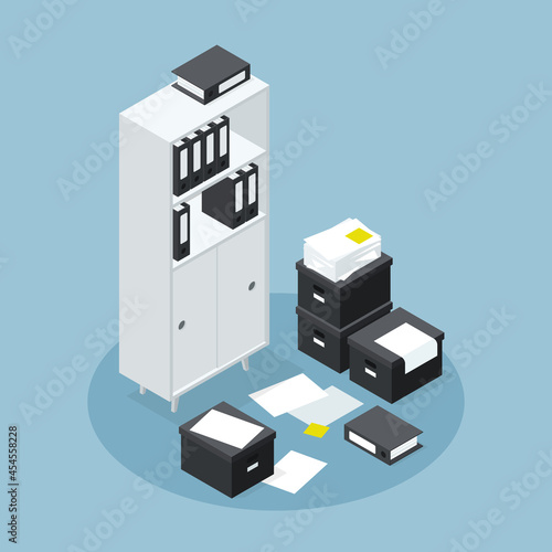 Isometric Office Room Papers Storage Illustration