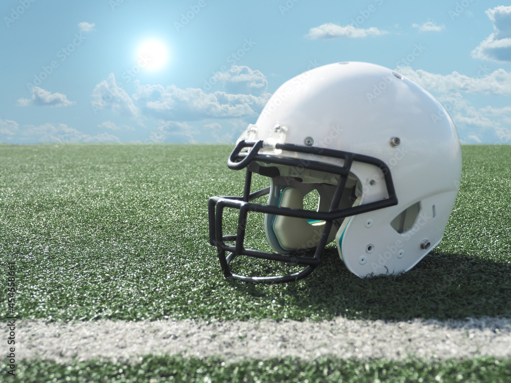 Naklejka American Football helmet on field with yard lines