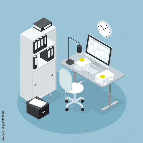 Isometric Office Business Workspace Illustration