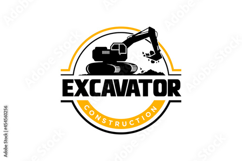 Excavator logo template vector. Heavy equipment logo vector for construction company. Creative excavator illustration for logo template.