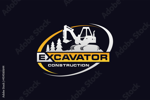 Excavator logo template vector. Heavy equipment logo vector for construction company. Creative excavator illustration for logo template.