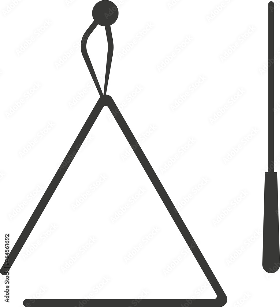 Black flat silhouette of a triangle with a metal stick. Black flat silhouette of a triangle with a metal stick.