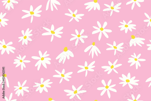 Simple flowers seamless pattern. Cute hand drawing vector illustration. White primitive flowers background  vintage design. Surface design  textile  stationery