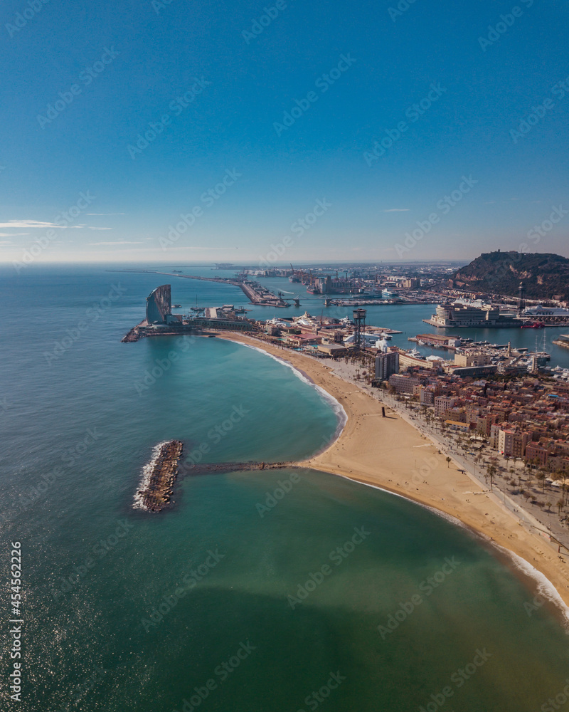 Aerial shot of Barcelona on a sunny morning	