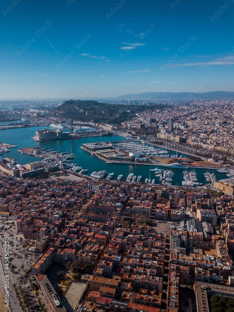 Aerial shot of Barcelona on a sunny morning	