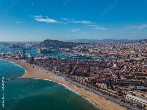 Aerial shot of Barcelona on a sunny morning 