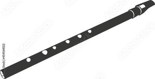 Black flat silhouette of a flute. A vector image.