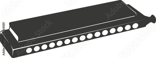 Black flat silhouette of a harmonica for music.