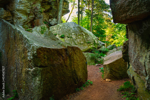Photography Footpath through the rocky valley at Purgatory Chasm in Massachusetts