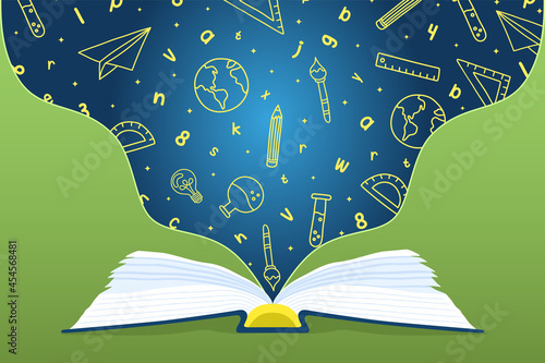 Open book school subject icon concept cartoon