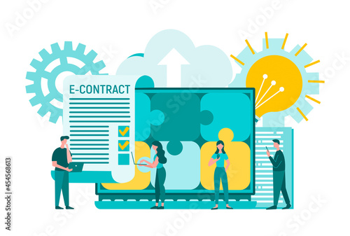 Electronic contract, teamwork, puzzles as collaboration and networking