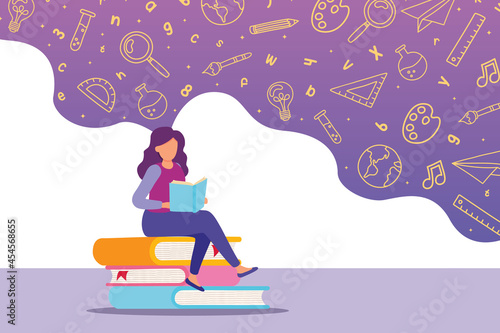 Girl reading book learning school education concept