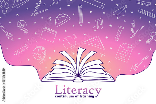 Literacy open book school icon learning concept