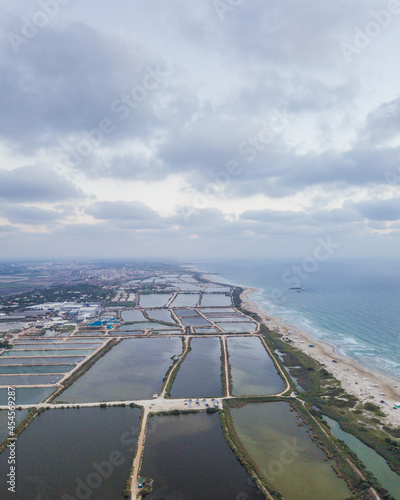 Aerial view of fishing farm in Israel near Mediterranean Sea