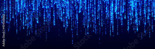 Cyberspace with blue digital falling lines. Geometric flow in cyberspace. High speed. Big data connection. 3D rendering.