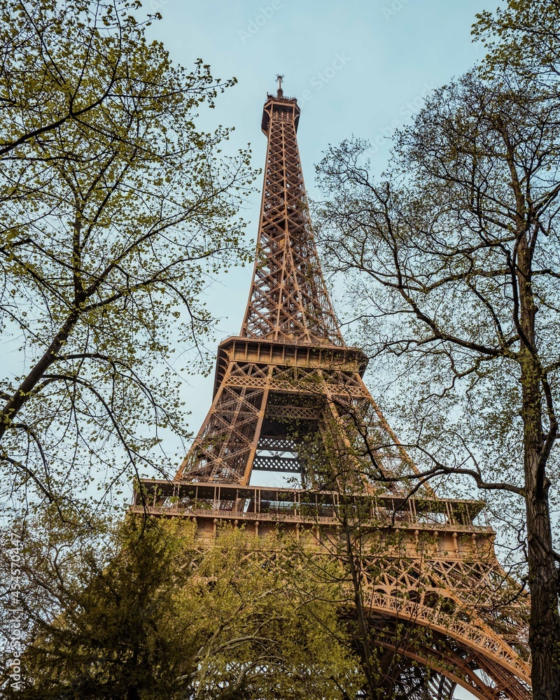 Close view of Eifel tower, Paris, France