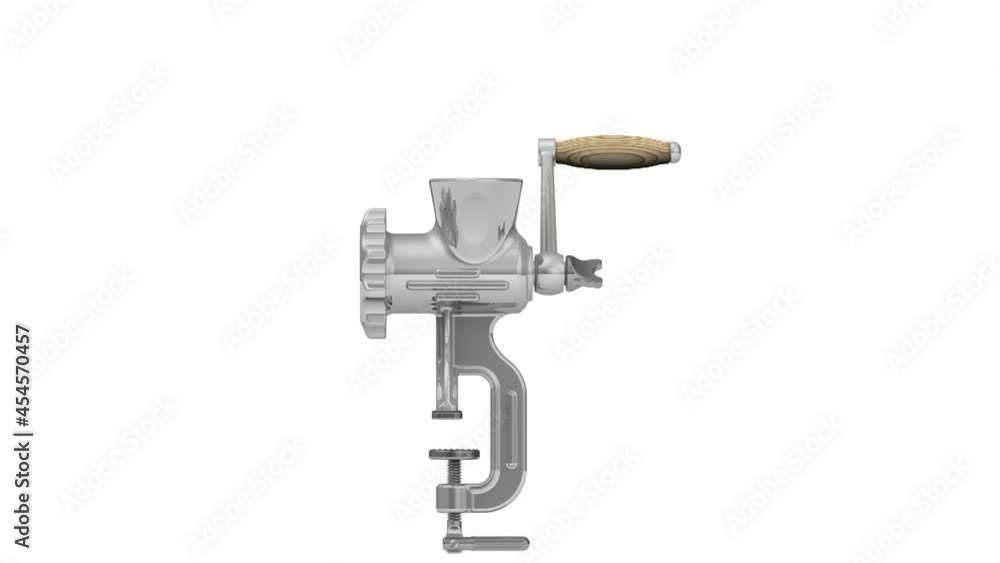 Manual meat grinder in action. The old manual meat grinder in action isolated on white background. Footage video Manual meat grinder in action. The old manual meat grinder in action isolated on white background. Footage video