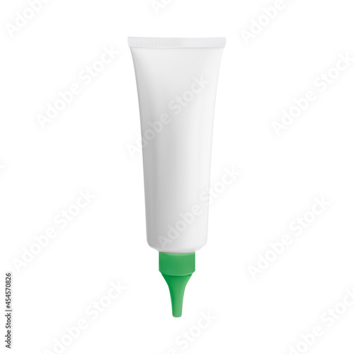 Cosmetic cream tube. Vector ointment container blank. Plastic serum package template, nozzle gel blank, isolated box. Glue tube mockup, beauty bottle illustration, realistic medical