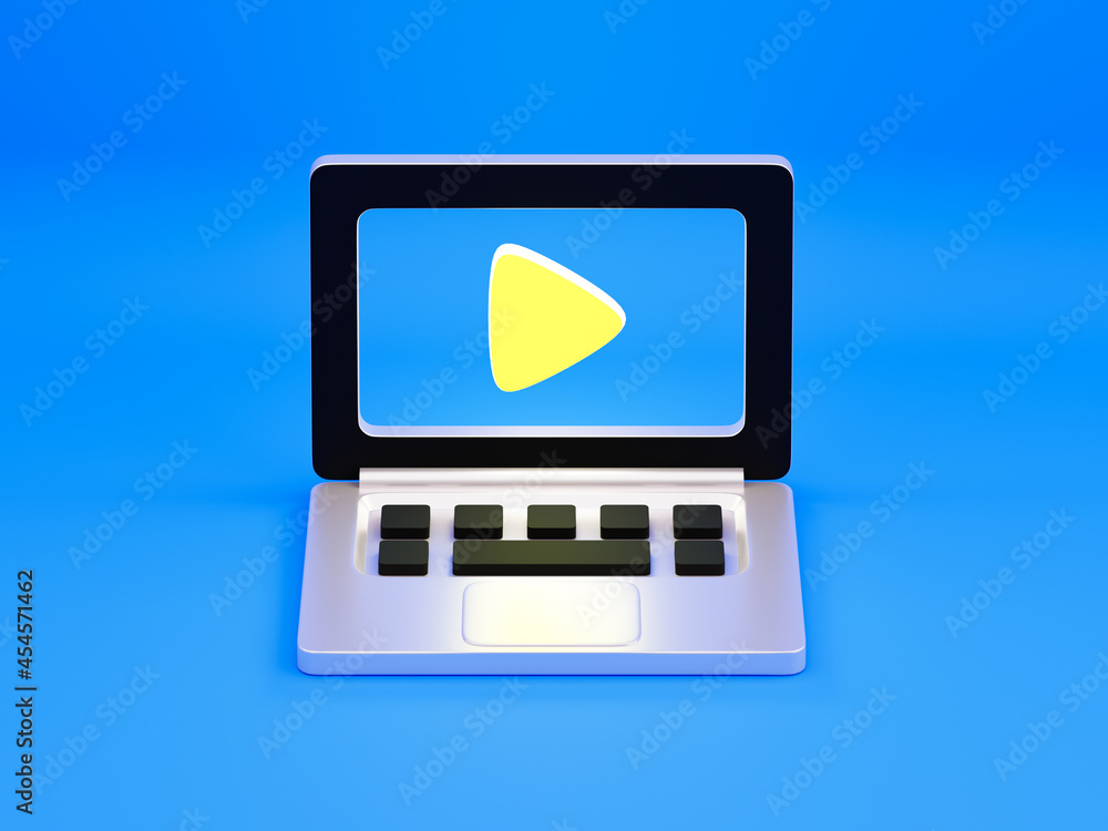 Watching videos on a laptop. Online training, cinema, entertainment. 3d illustration. Watching videos on a laptop. Online training, cinema, entertainment. 3d illustration.