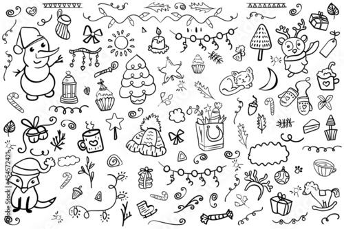 Christmas Tree and Animal Wintertime and Cute Traditional Toys Coloring Page or Book