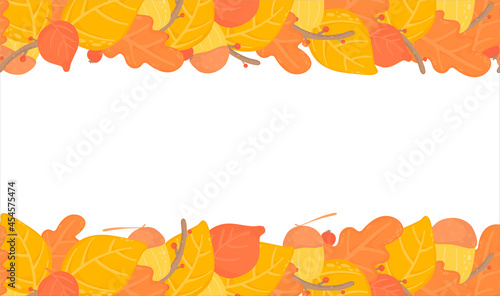 autumn leaves seamless background, border with yellow autumn leafes, branches design. Nature,organic items.Vector