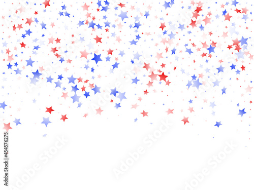 Flying red blue white star sparkles on white vector american patriotic background. © SunwArt