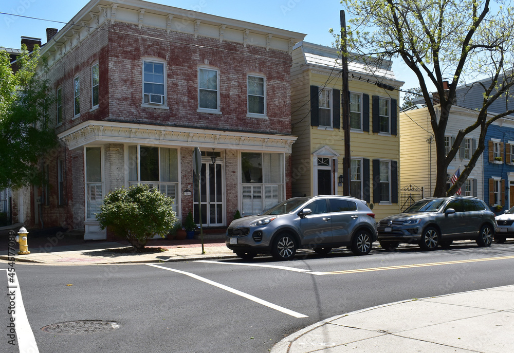 Alexandria, VA - April 20, 2021: Colonial Style Houses in Old Town Alexandria