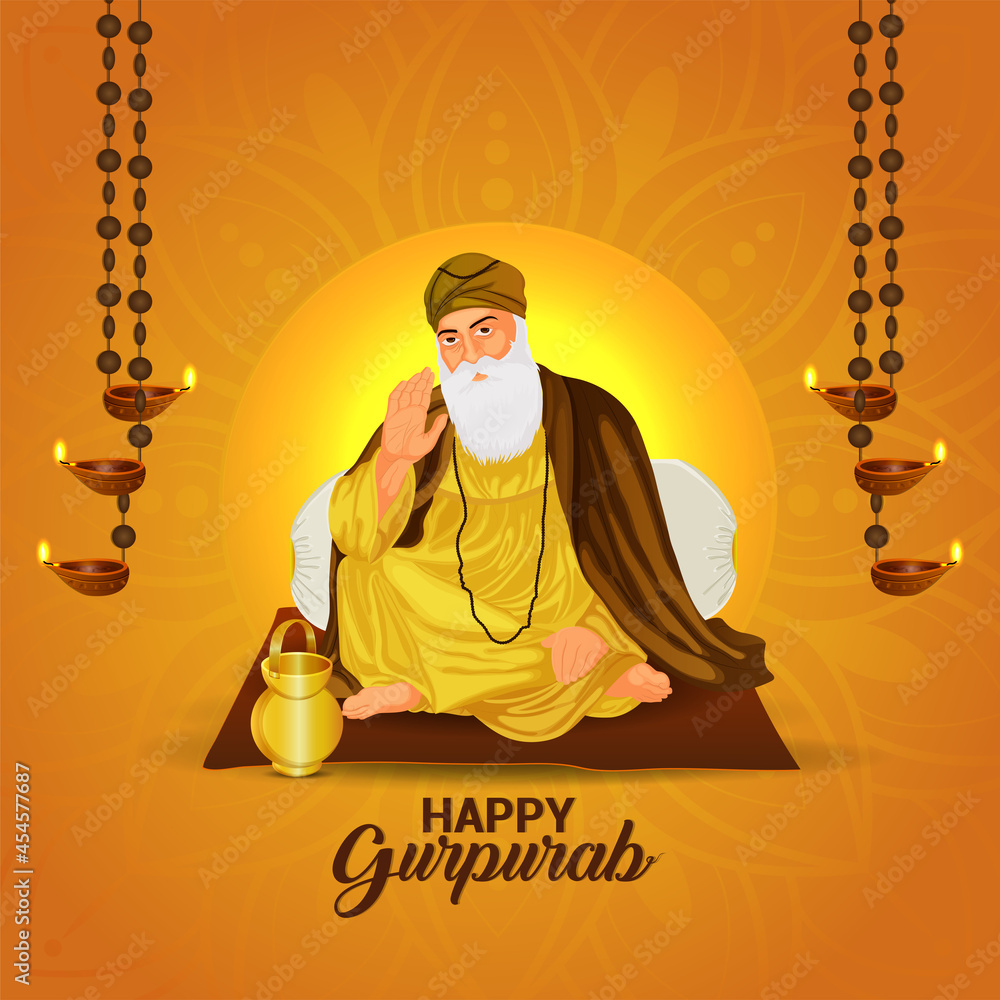 Vector illustration of guru nanak dev ji for happy guru nanak