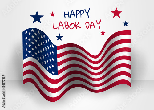 Happy Labor Day abstract background with amazing 3D waving effect of USA flag. You can use this asset for flyer, card, poster, greeting, game, broadcast, streaming, illustration, education and anymore