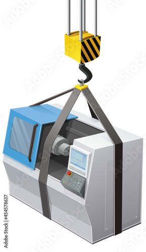 CNC machine tools lifted by a hoist (cutout)