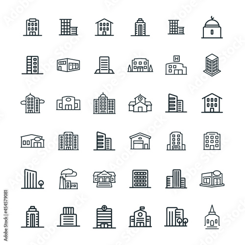 Buildings Sign Thin Line Icons - stock illustration.