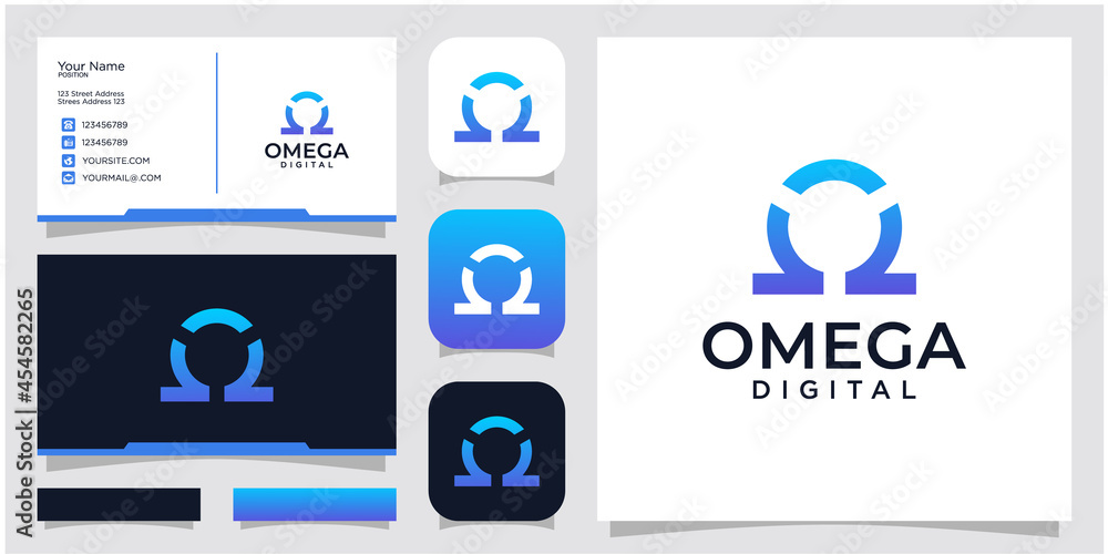 illustration omega digital symbol, sign design. design inspiration business card and icon app - obrazy, fototapety, plakaty 