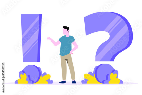 Young man with question mark and exclamation mark vector