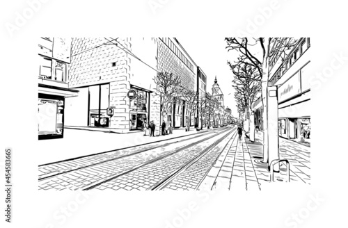 Building view with landmark of Heilbronn is the 
city in Germany. Hand drawn sketch illustration in vector.