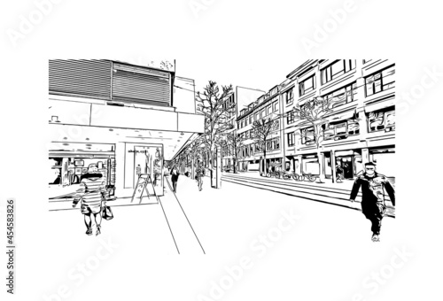 Building view with landmark of Heilbronn is the 
city in Germany. Hand drawn sketch illustration in vector.