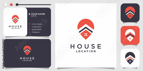 House logo concept with pin location style Premium Vector