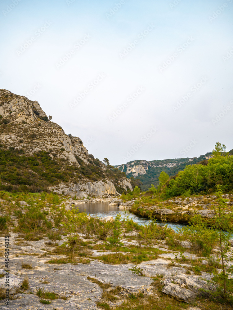 Gardon river through canyon in Provenve, France Gardon river through canyon in Provenve, France
