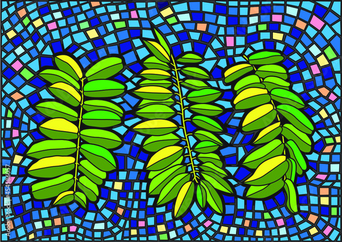 colorful leaf pattern and moses stained glass illustration vector