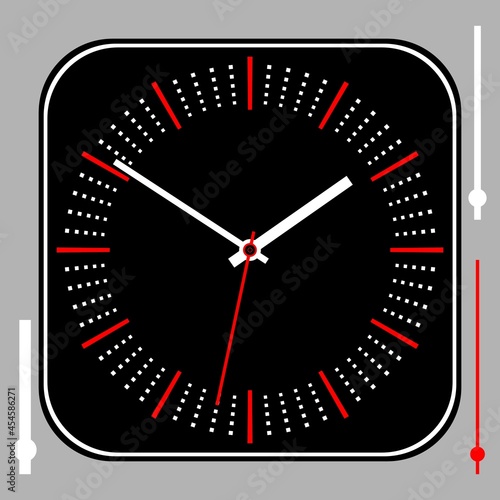 Vintage Black Rounded Square Watch Dial With Arrows.