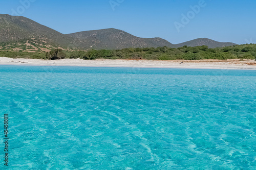Fototapeta Naklejka Na Ścianę i Meble -  Beautiful view of the southern Sardinian sea. The incredible colors of Zafferano bay, Teulada, Italy.